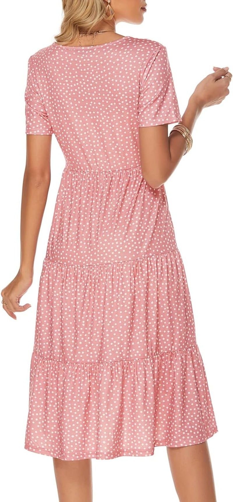 Women'S Casual Summer Tiered Midi Dress 2025 Short Sleeve V-Neck Loose Cotton Ruffle Babydoll Dress Boho Sundress