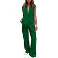 Commuter Sleeveless Coat Suit Women'S Formal V Neck Tops Wide Leg Panys Outfit Set Busuness Jacket Suit Trouses Set for Women
